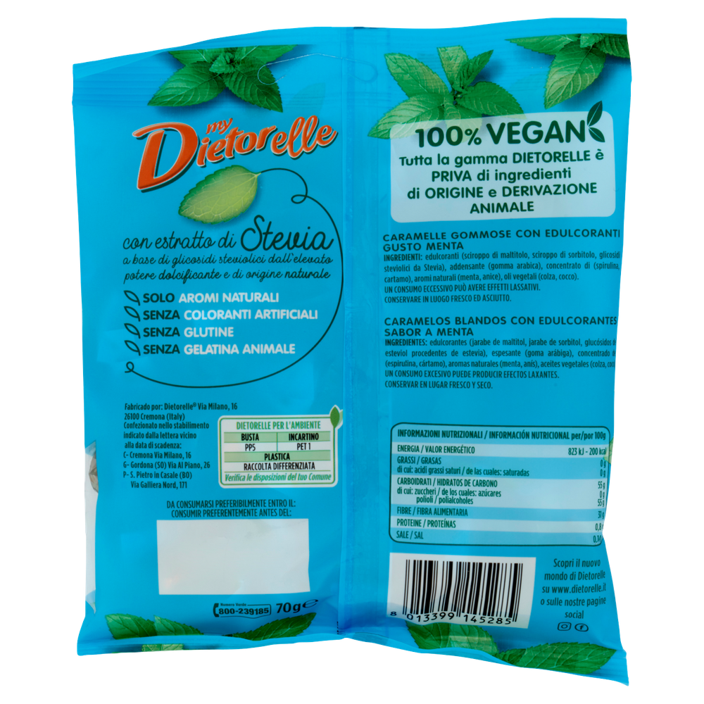 Caramelle Gommose Gusto Menta Senza Zucchero Vegan Dietorelle - Foto 3