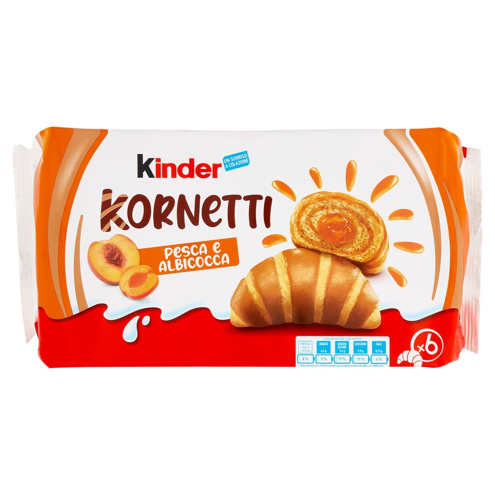 Merendine Kornetti Con Farcitura Pesca E Albicocca 6x42g Kinder - Foto 1
