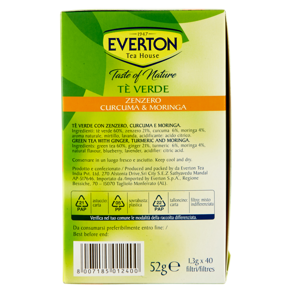 Tè Verde Taste Of Nature Zenzero, Curcuma E Moringa 40x1,3g Everton - Foto 2