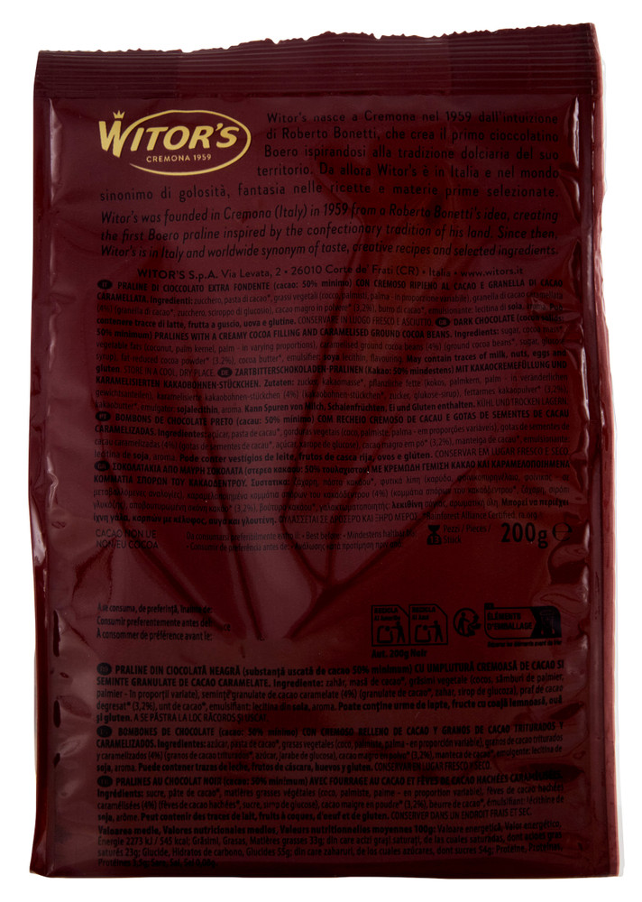 Cioccolatini Noir Fondenti Con Scaglie Di Fave Cacao 13x15g Witor's - Foto 3