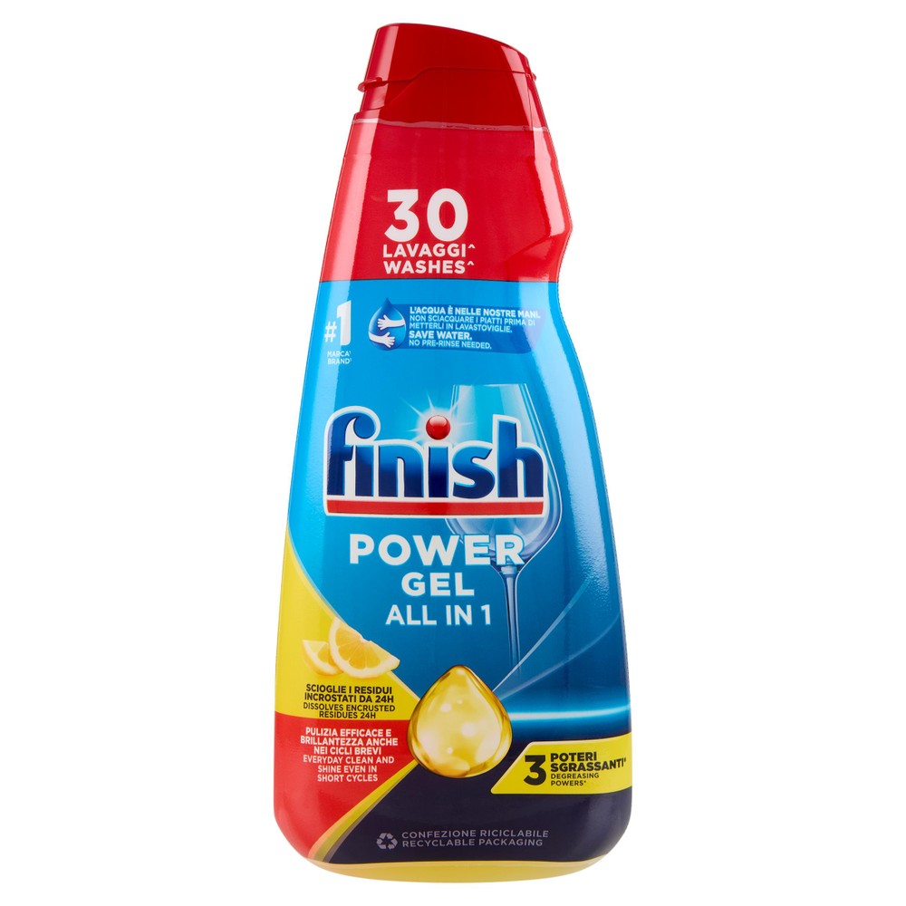 Power Gel Detersivo Liquido Per Lavastoviglie Limone 30 Lavaggi Finish - Foto 1