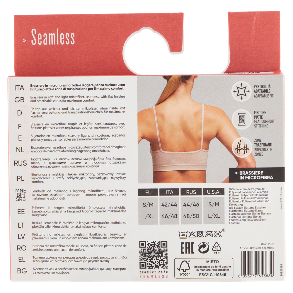 Brassiere Microfibra Elasticizzata Senza Cuciture L/Xl Nero Pompea - Foto 3