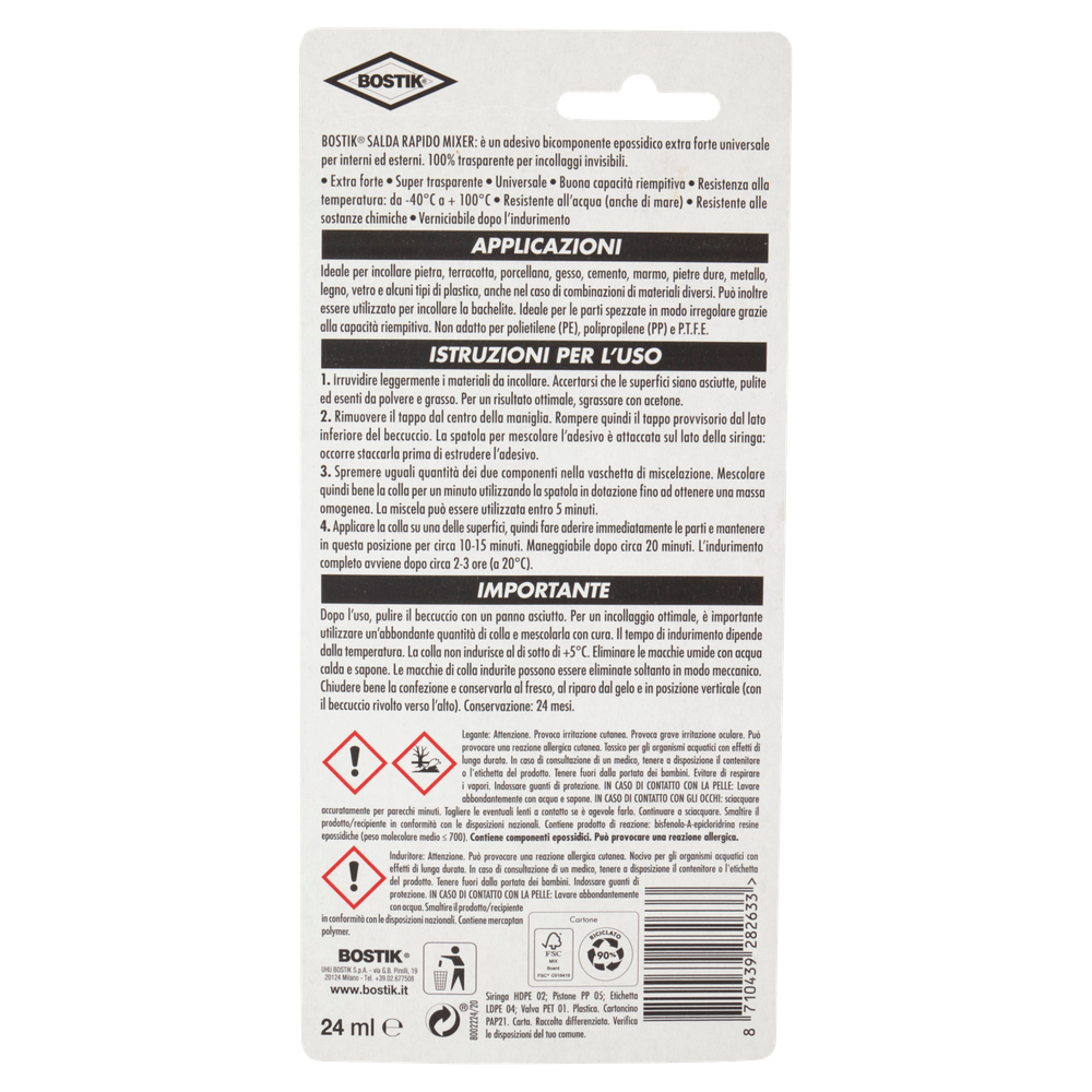 Colla Epossidica Bicomponente Universale Saldarapido Mixer 24ml Bostik - Foto 3