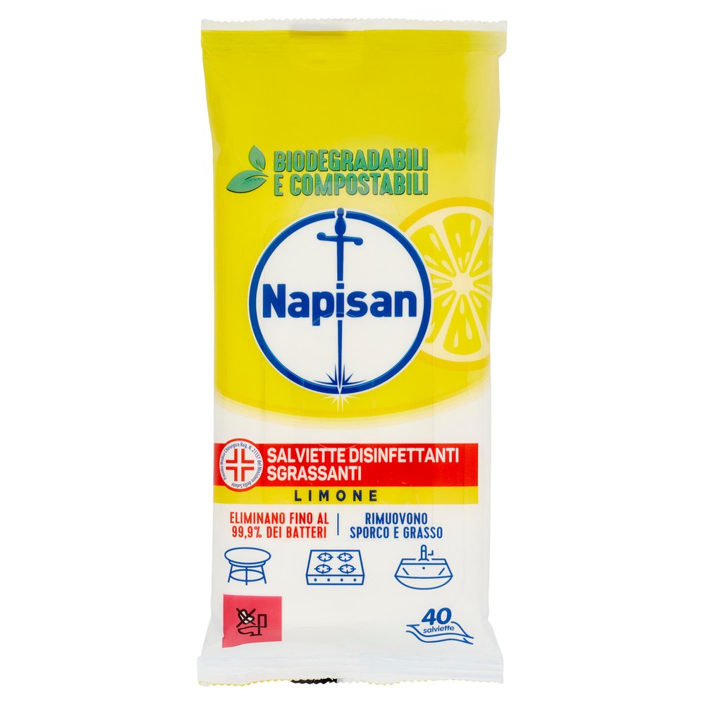 Salviette Disinfettanti Sgrassanti Biodegradabili Al Limone Napisan - Foto 1