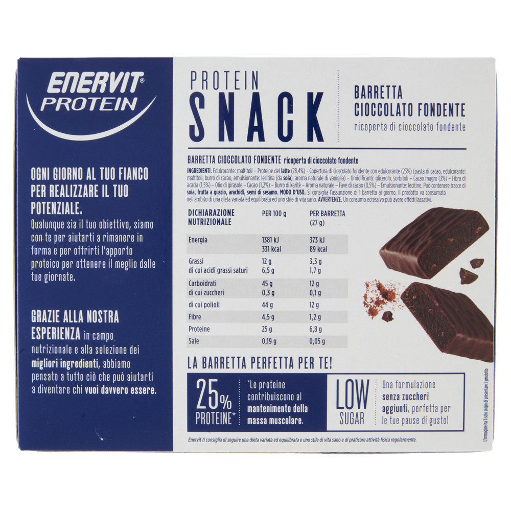 8 Snack Low Sugar Cioccolato Fondente Enervit Protein - Foto 3