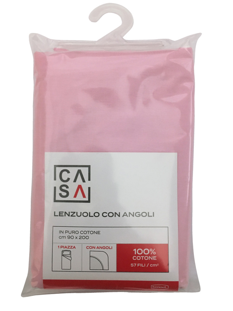 Lenzuolo Con Angoli Tinta Unita 1 Piazza Cm 90x200 Rosa Casa - Foto 1