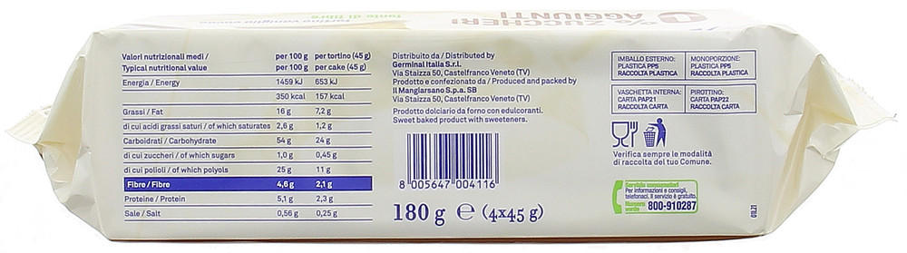 Tortino Vaniglia Cacao 0% Zuccheri Aggiunti Mangiarsano - Foto 2