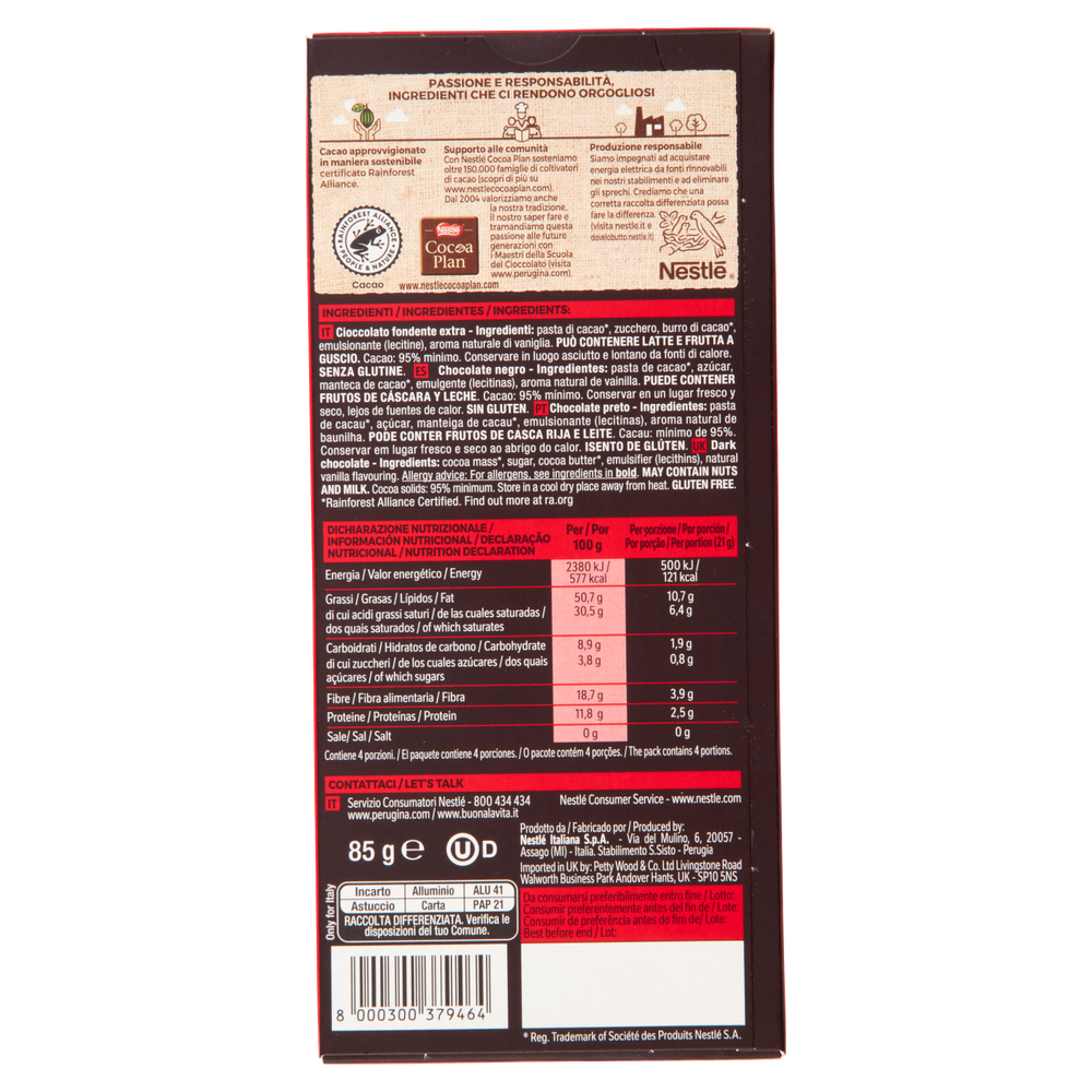 Nero Fondente Extra 95% Tavoletta Cioccolato Fondente