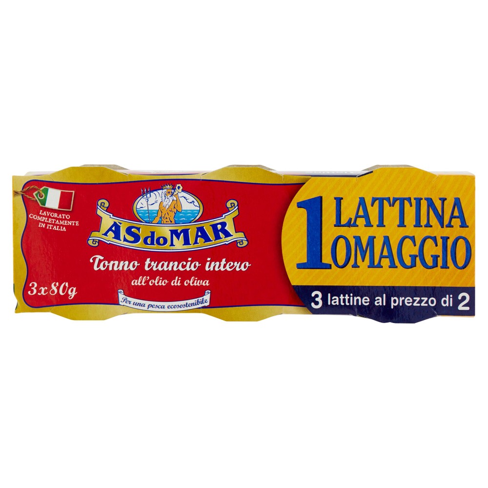 Tonno Trancio Olio D'oliva 3x80g 2+1 Asdomar - Foto 1
