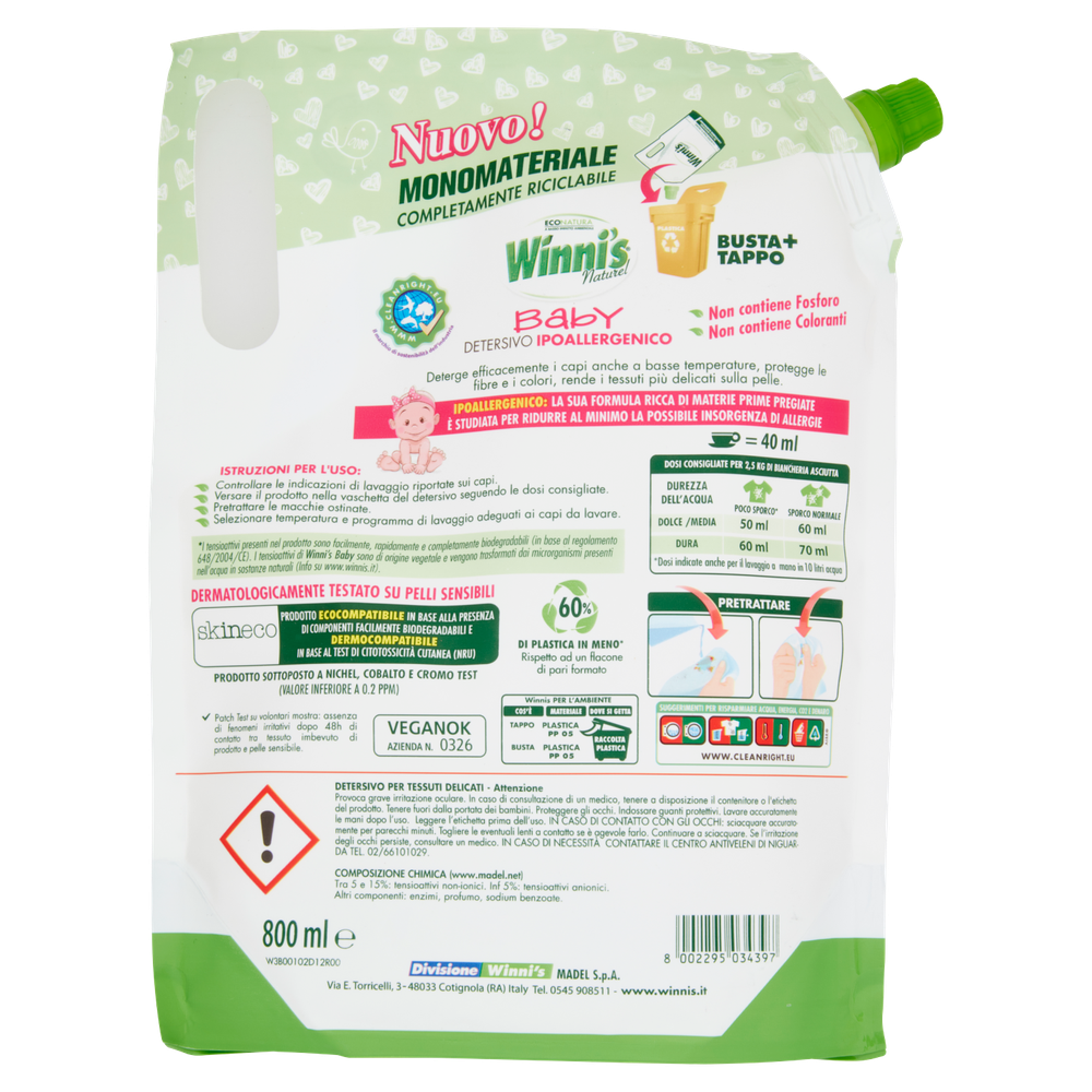 Detersivo Liquido Lavatrice Con Ammorbidente Winni's Baby 16 Lavaggi - Foto 3