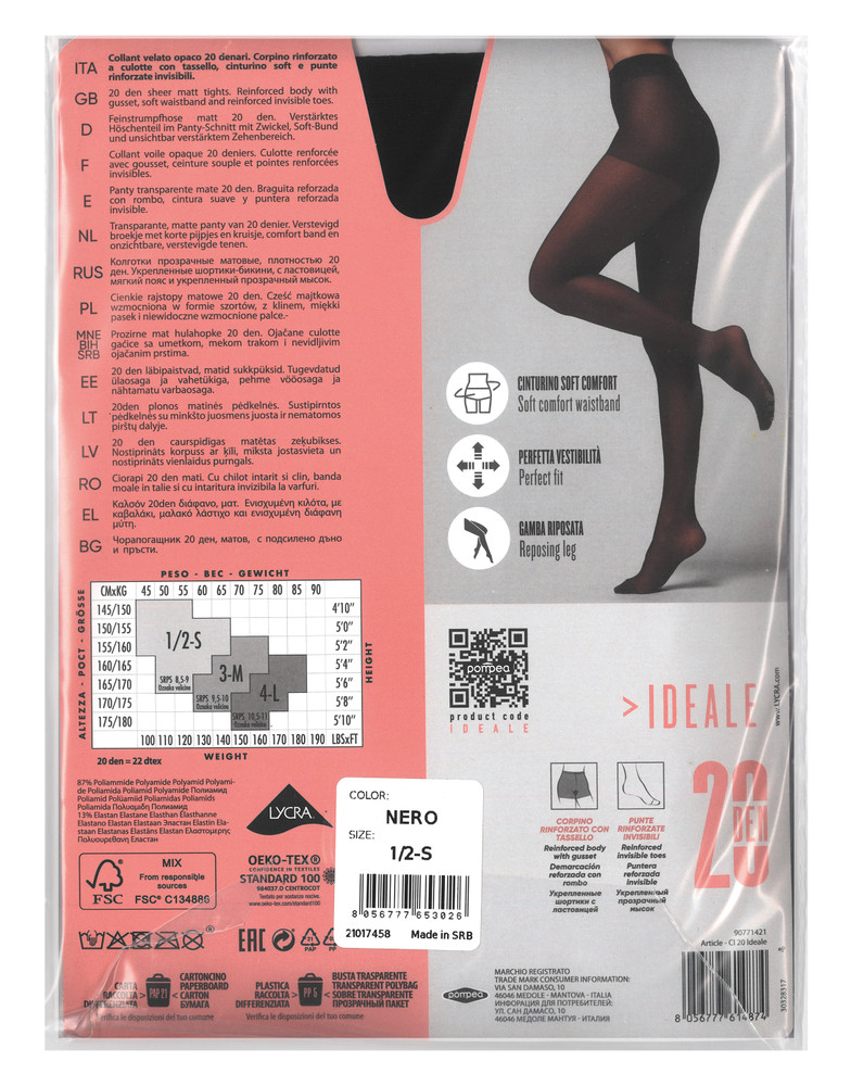 Collant Ideale 20 Tg 1/2 Nero 20 Denari Pompea - Foto 2