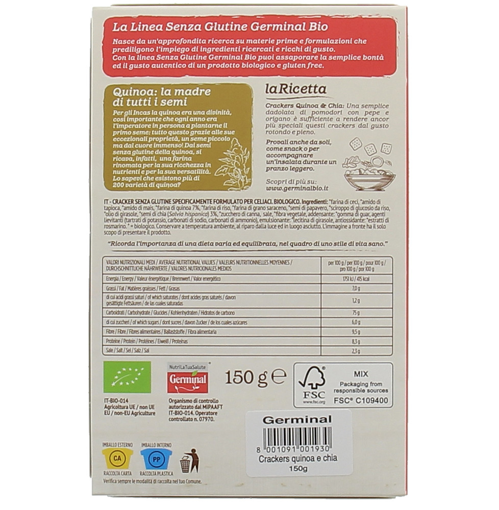 Crackers Con Quinoa E Chia Senza Glutine Germinal Bio - Foto 2