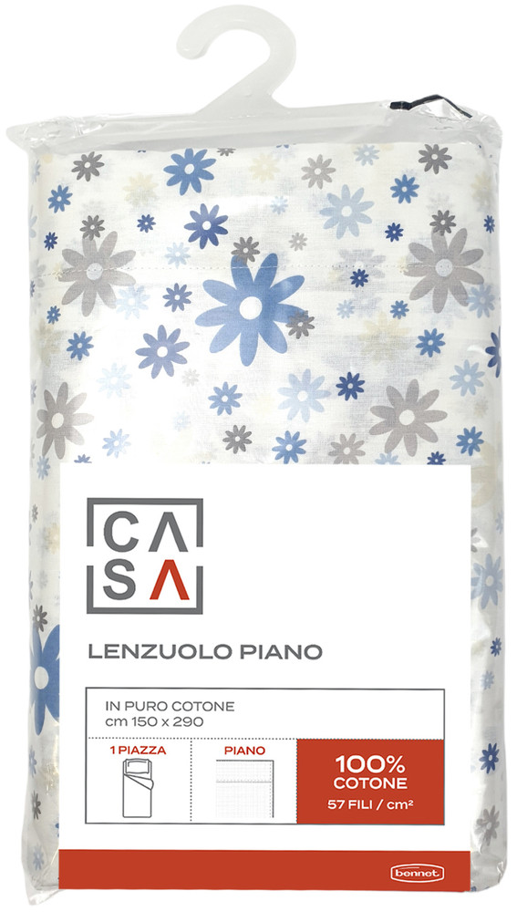Lenzuolo Piano Stampa Margherite 1 Piazza Cm150x290 Azzurro Casa