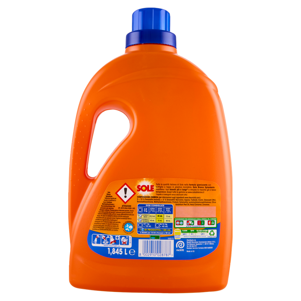 Detersivo Per Lavatrice Liquido Bianco Splendente 41 Lavaggi Sole - Foto 3