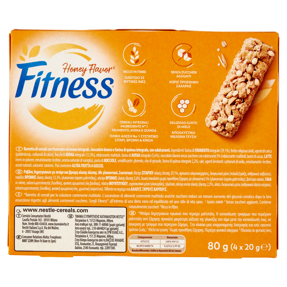 Barrette Di Cereali Fiber Honey Al Miele Senza Zucchero 4x20g Fitness - Foto 3