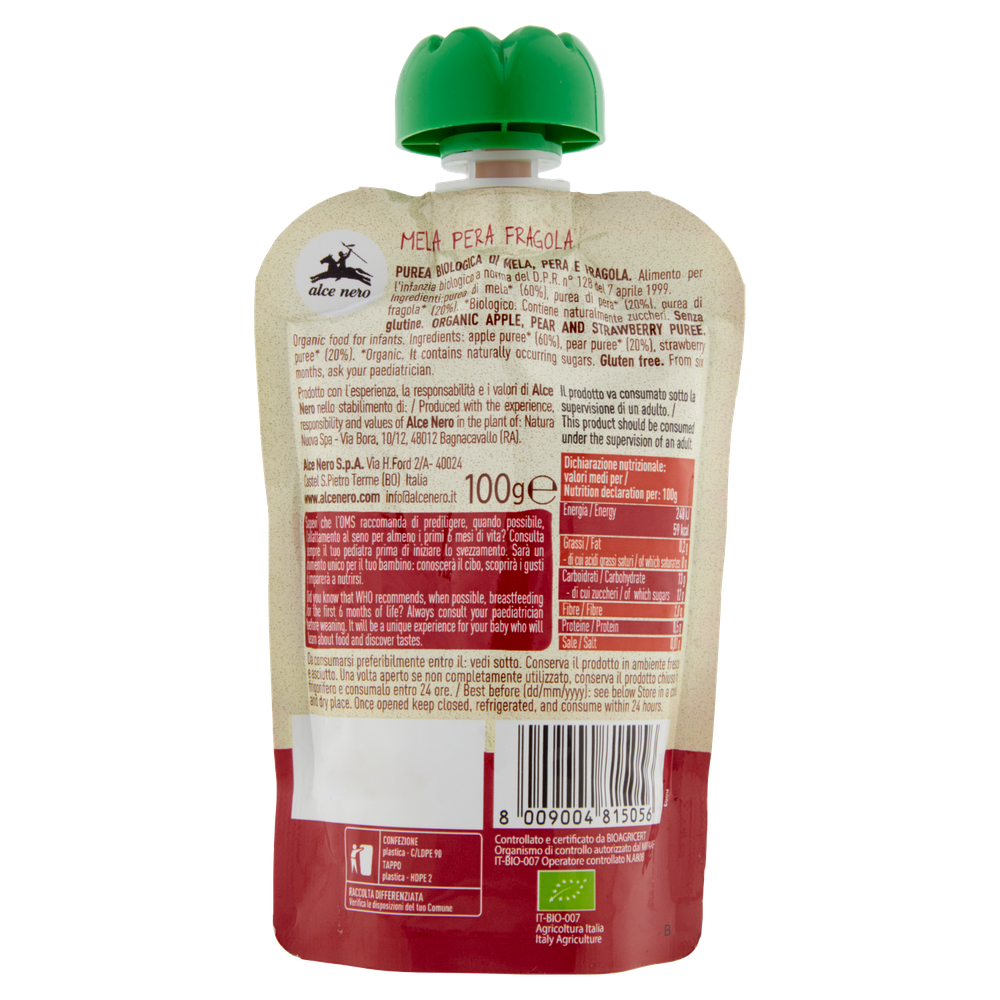 Purea Di Pera E Fragola Bio Alce Nero - Foto 3