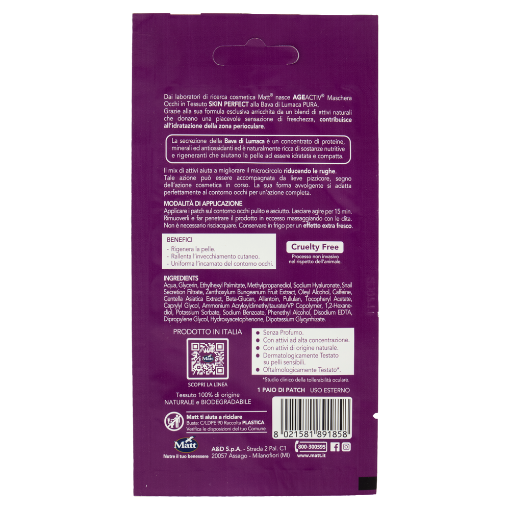 Maschera Occhi In Tessuto Bava Di Lumaca Pura Skin Perfect Matt - Foto 3