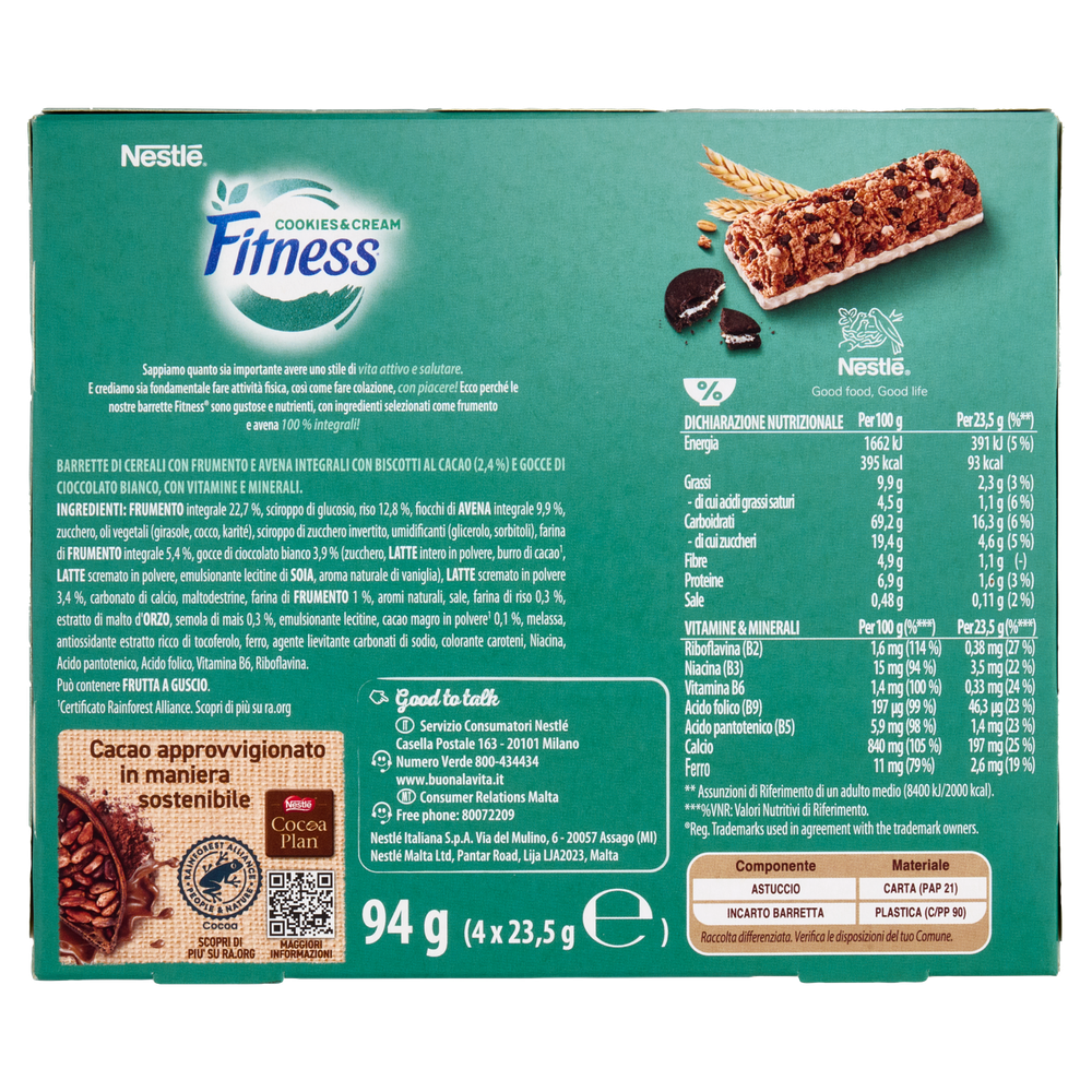 Barrette Cookies&Cream Biscotti E Cioccolato Bianco 4x23,5g Fitness - Foto 3