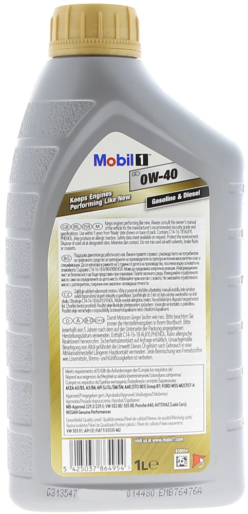 Olio Lubrificante Per Auto Totalmente Sintetico M-1 Fs 0w40 1l Mobil - Foto 2