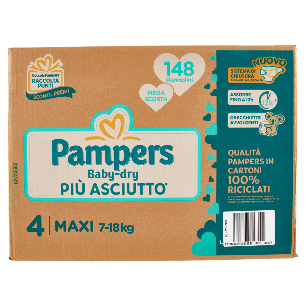 Pannolini Baby Dry Jumbopack, Taglia 4 Maxi (7-18 Kg) Pampers