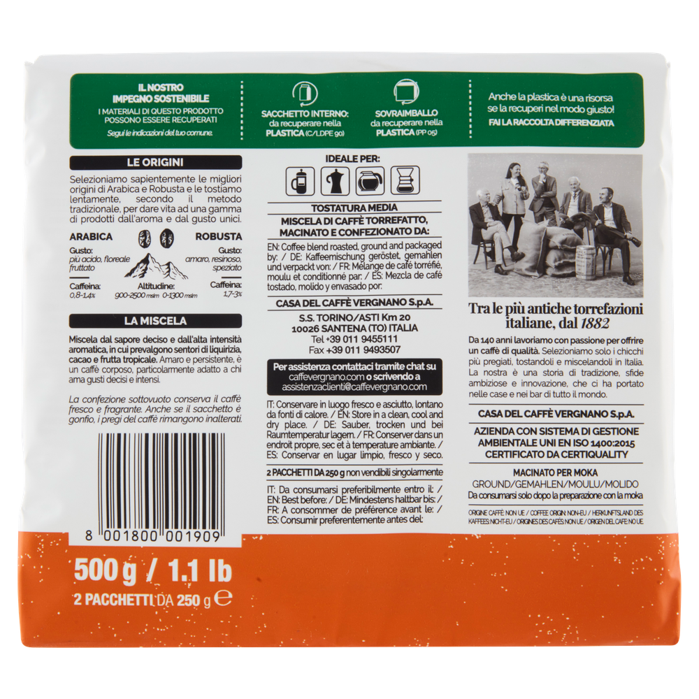 Caffè Macinato Aromadicasa Per Moka 2x250g Caffè Vergnano 1882 - Foto 3