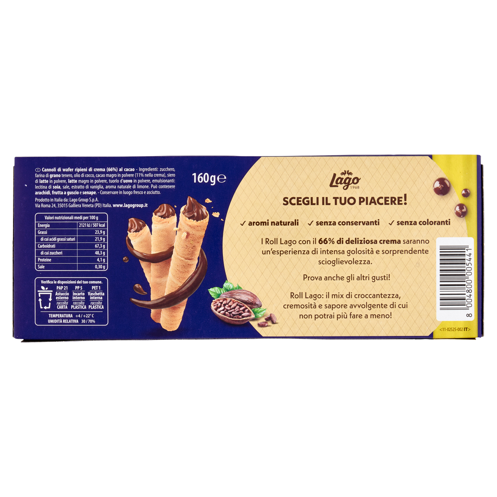 Cannoli Di Wafer Ripieni Di Crema Al Cacao Maxi Roll Lago - Foto 3