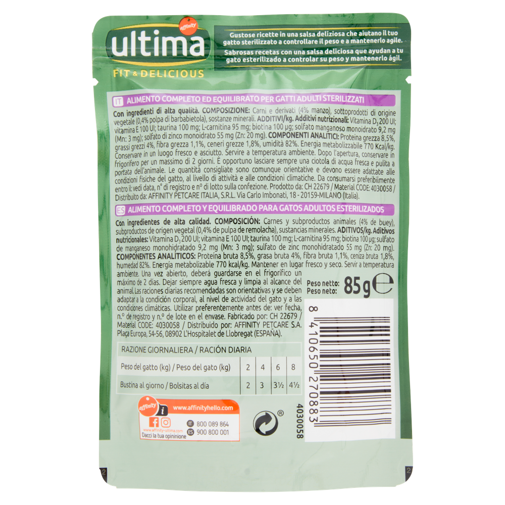 Alimento Per Gatti Sterilizzati Wet&Delicious Ultima Manzo