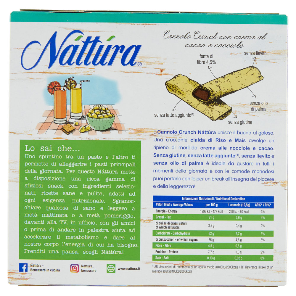 Nattura Cannolo Crunch Con Crema Cacao E Nocciole Senza Glutine 5x25g - Foto 3