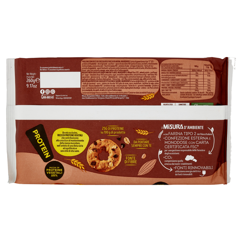 Biscotti Protein Con Gocce Di Cioccolato E Avena 6x43g Misura - Foto 3