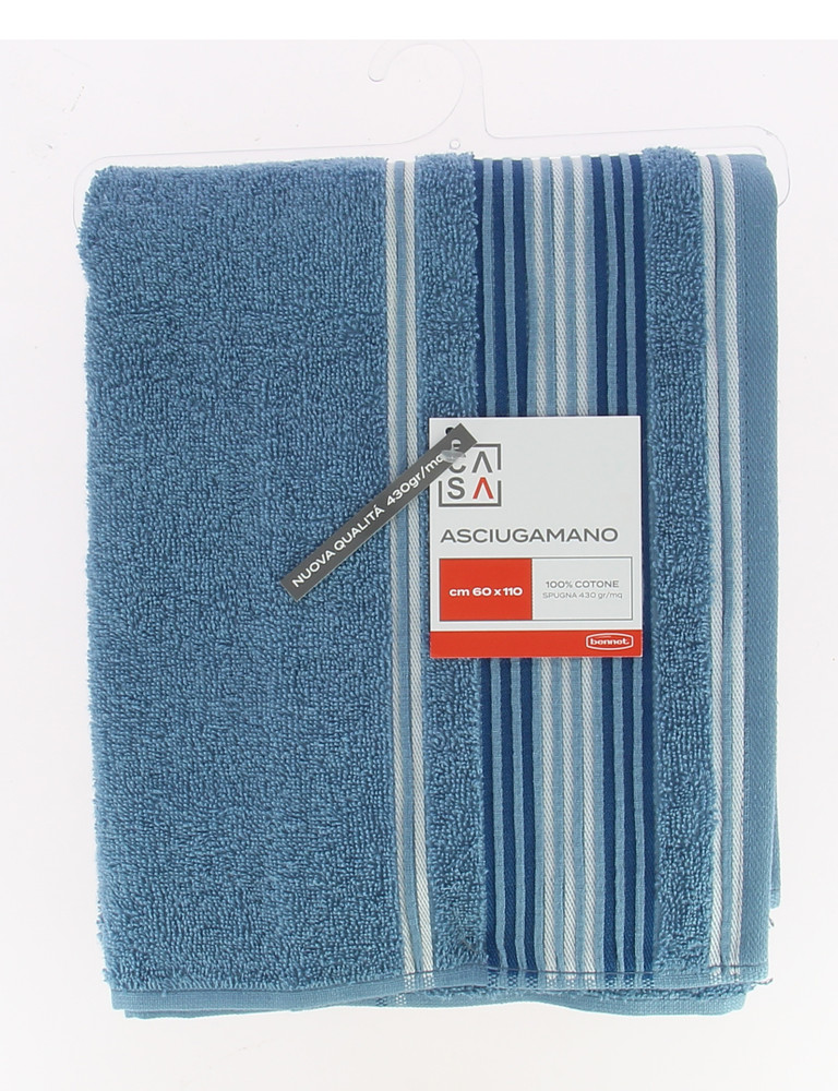Asciugamano Spugna Bordo Jacquard Cm60x110 Azzurro Scuro Casa - Foto 1