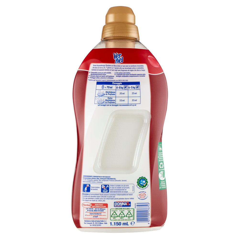 Ammorbidente Concentrato Lavatrice Aromatherapy Rosa 46 Lavaggi Vernel - Foto 3