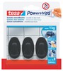 3 Ganci Ovali Neri Rimovibili Powerstrips Tesa