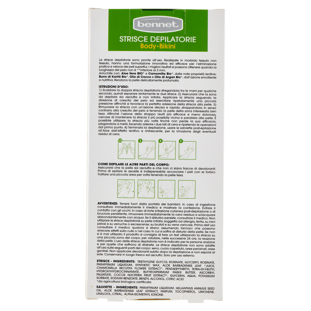 Strisce Depilatorie Body/Bikini Aloe Vera E Camomilla Bio Bennet - Foto 3