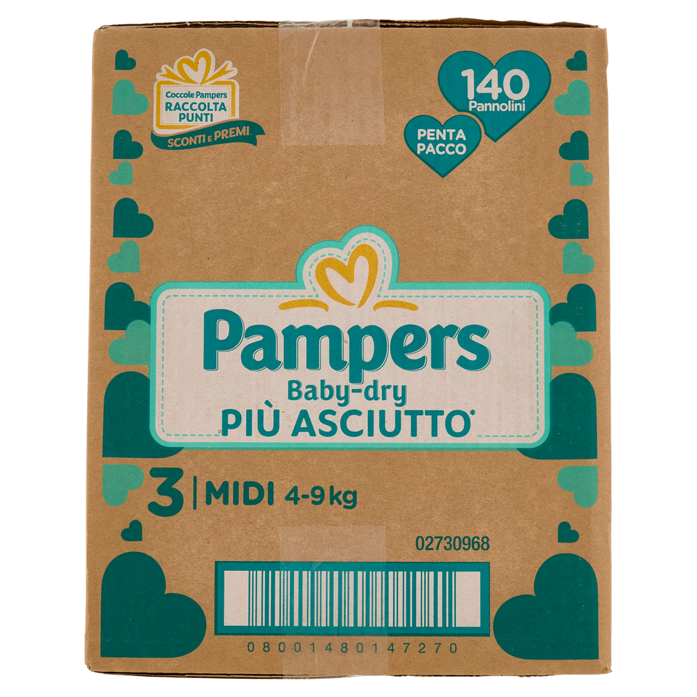 140 Pannolini Baby Dry Pentapack Midi Pampers - Foto 2