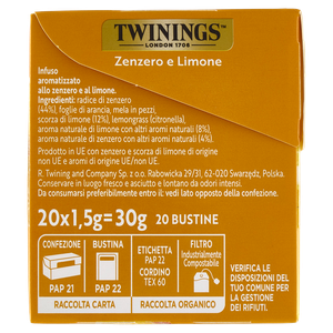 Infuso Aromatizzato Allo Zenzero E Limone Biologici 20x2g Twinings - Foto 2