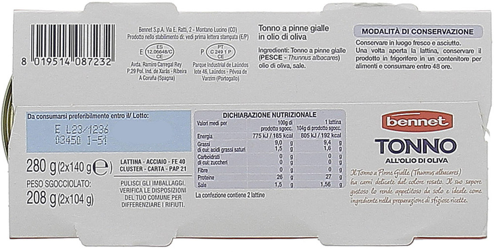Tonno All'olio D'oliva 2x140g Bennet - Foto 3