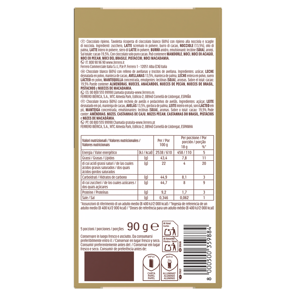 Tavoletta Di Cioccolato White Rocher Ripieno Nocciola Ferrero Rocher - Foto 3