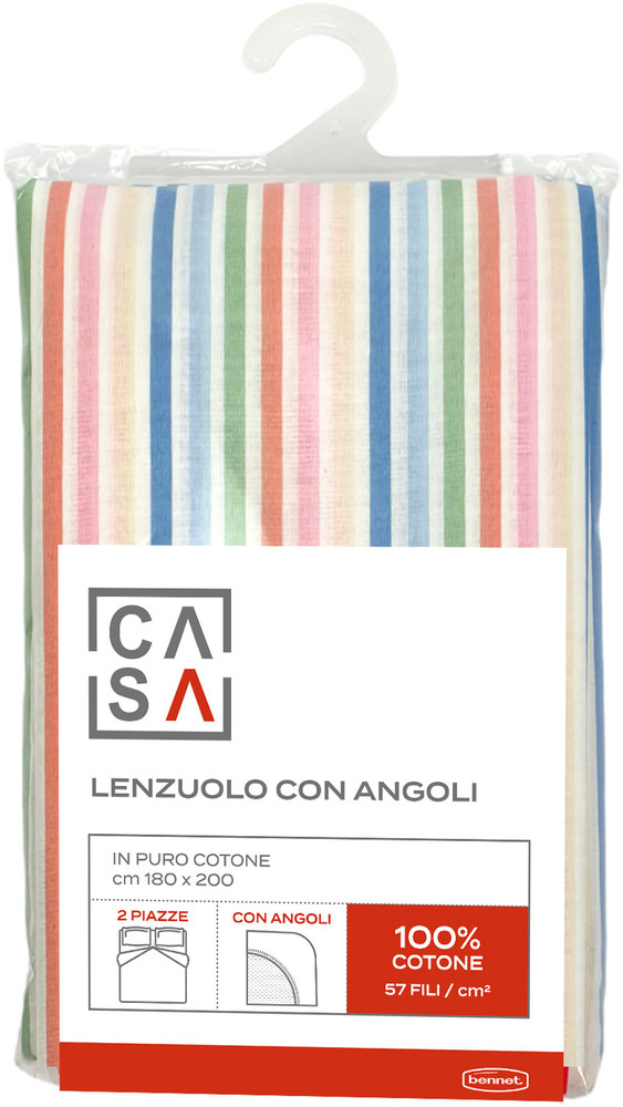 Lenzuolo Angoli Stampa Righe 2 Piazze Cm180x200 Rosa Casa