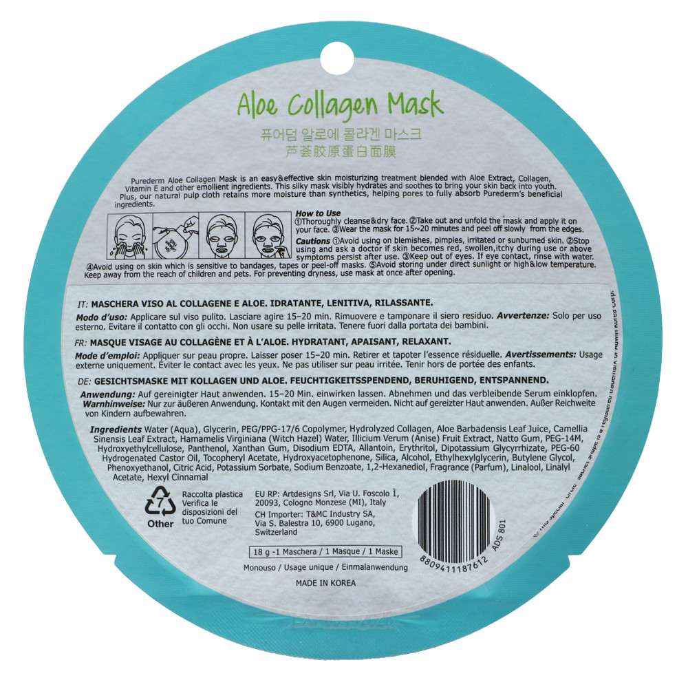 Maschera Viso Al Collagene All'aloe Purederm - Foto 3