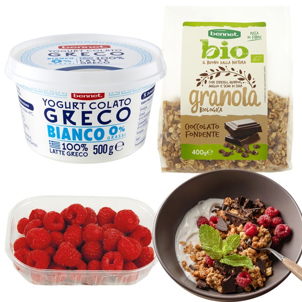 Yogurt Greco 500g,Granola al Cioccolato Fondente e Lamponi Freschi - Foto 1