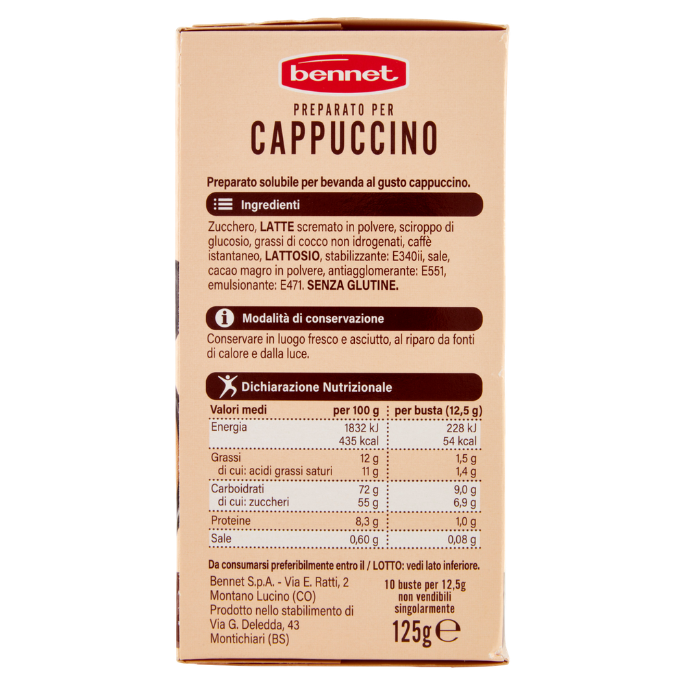 Preparato Cappuccino Già Zuccherato In Buste 10x12,5g Bennet - Foto 2