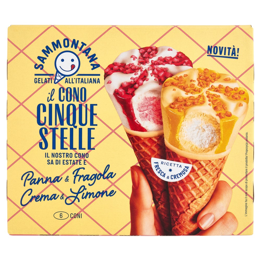 Sammontana Il Cono Cinque Stelle Panna & Fragola, Crema & Limone 6x60g - Foto 1