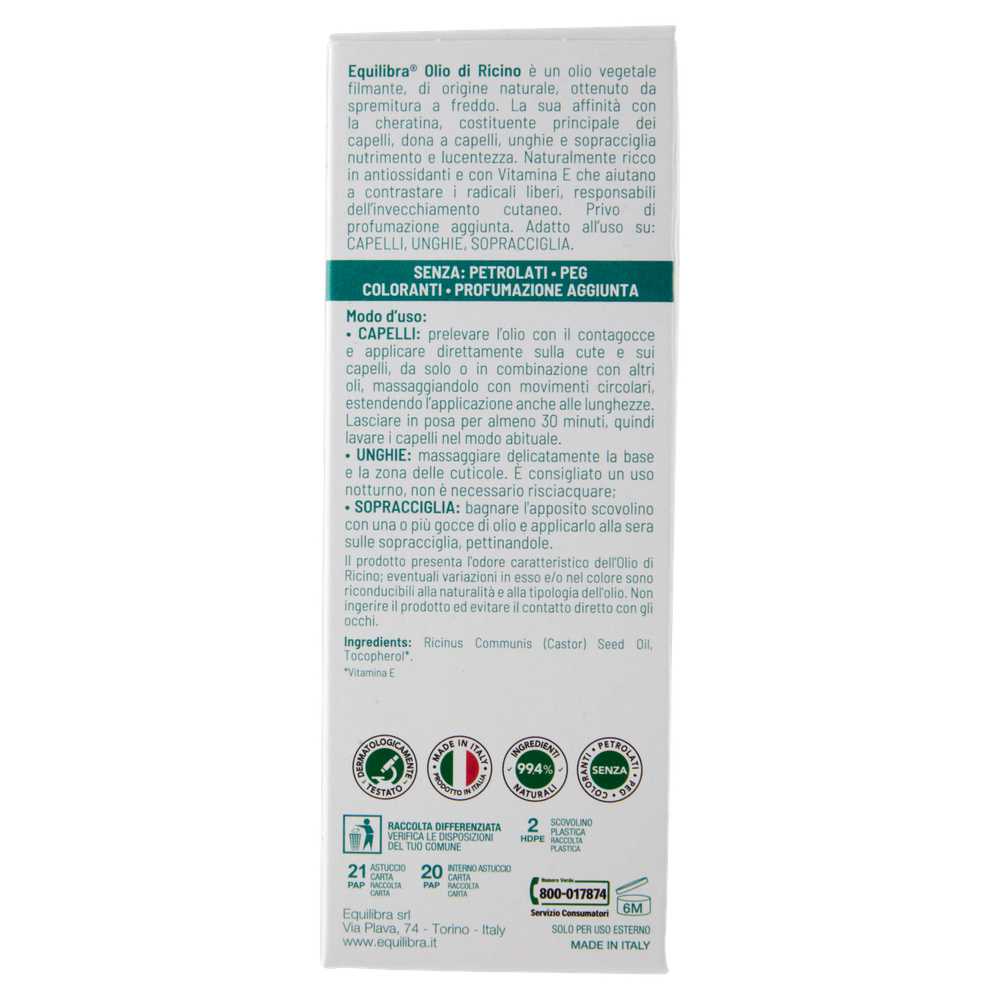 Ricino Olio Per Capelli, Unghie E Sopracciglia Equilibra - Foto 3