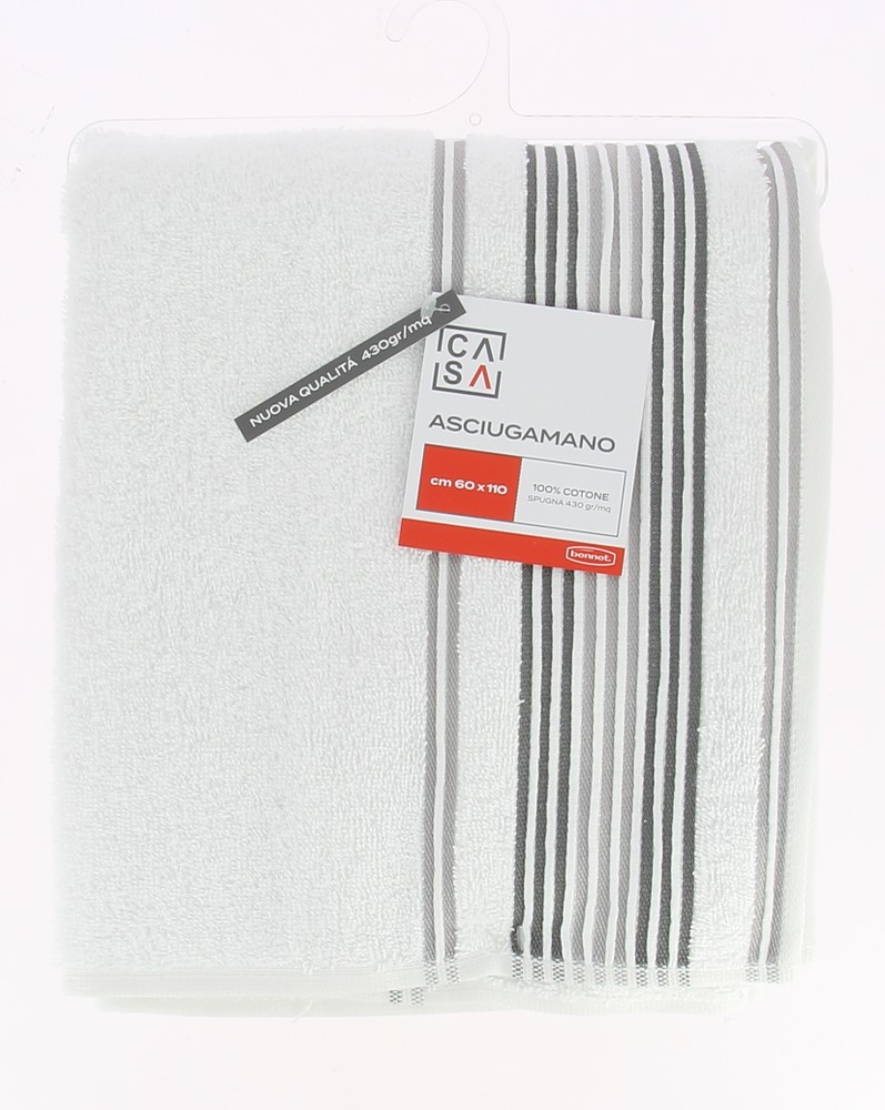 Asciugamano Spugna Bordo Jacquard Cm60x110 Bianco Grigio Casa - Foto 1