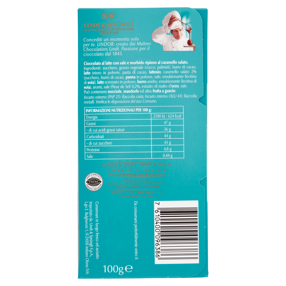 Lindt Lindor Tavoletta Cioccolato Latte Ripieno Caramello Salato - Foto 3