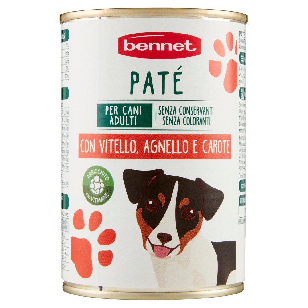 Tipico paté all'agnello con pasta e carote per cani adulti