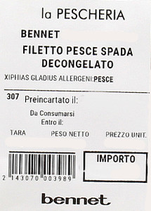 Filetto Pesce Spada Decongelato Marinato