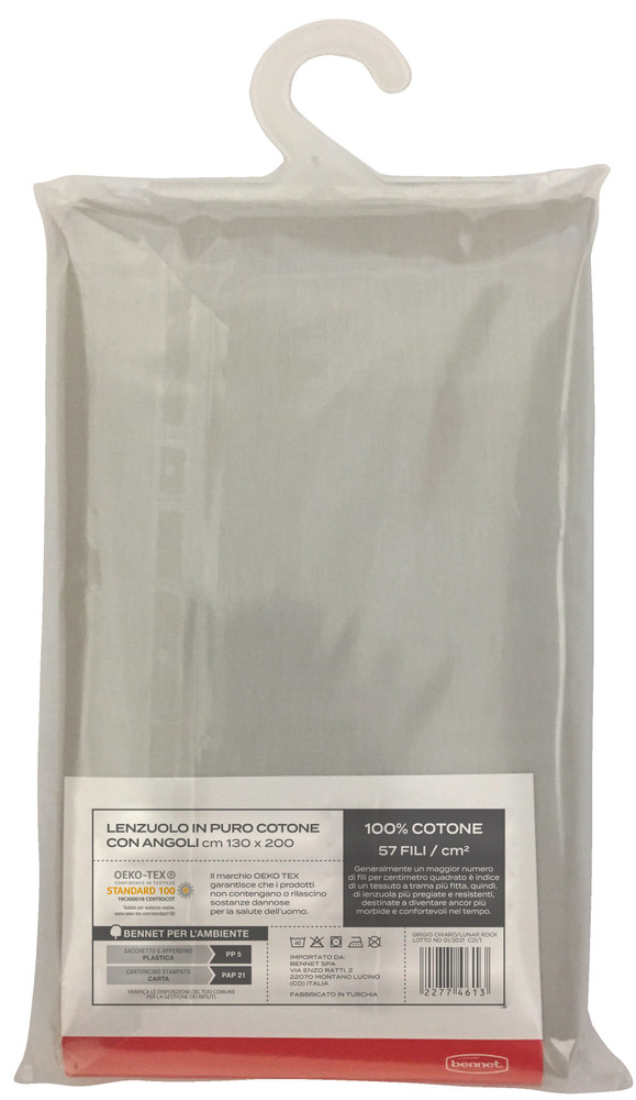 Lenzuolo Angoli Tinta Unita 1piazza 1/2 Cm130x200 Grigio Chiaro Casa - Foto 2