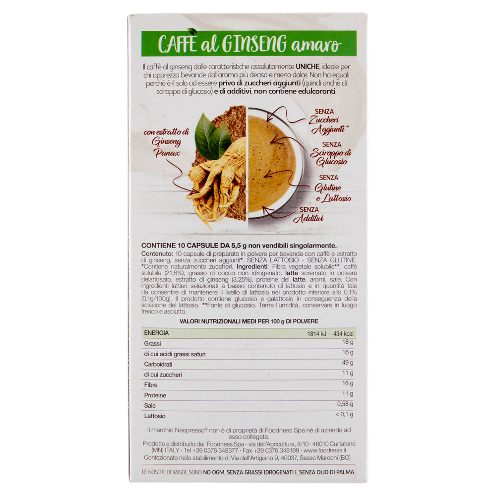 Caffè Al Ginseng Amaro Capsule Compatibili Nespresso 10pz Foodness - Foto 3