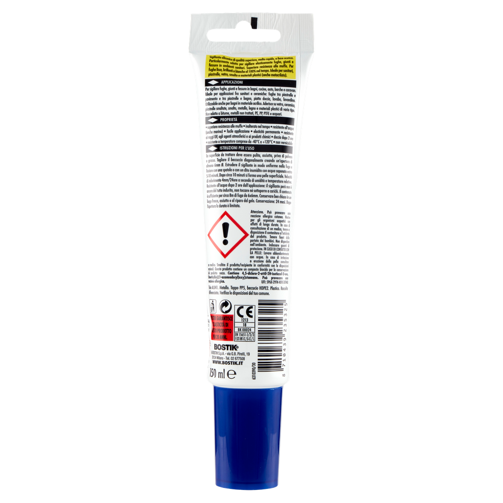 Super Sigillante Bagno 100% Puro Silicone Bianco Tubo 150ml Bostik - Foto 3
